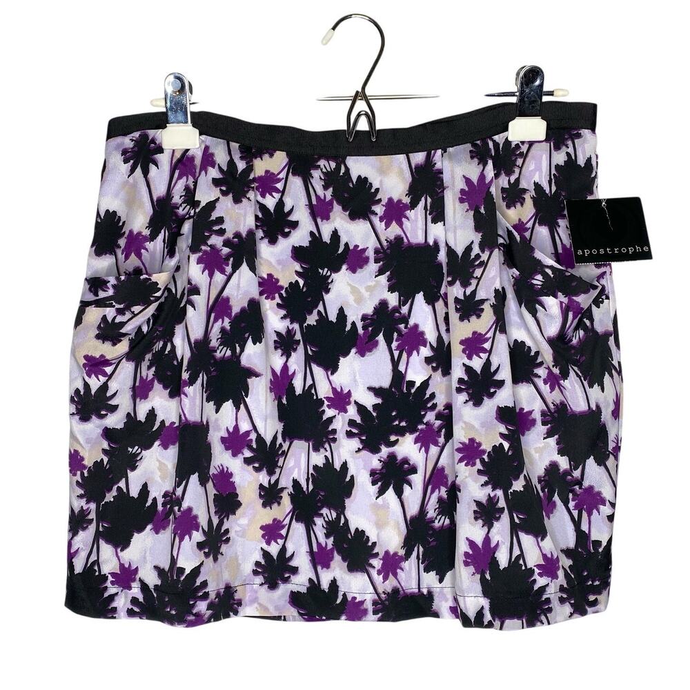apostrophe Tropical Floral Palm Tree Mini Skirt Size Medium Purple Black Office